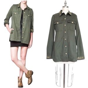ZARA Trafaluc TRF Embroidered Military Army Jacket NWT